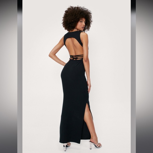 Nasty Gal scoop neck backless tie maxi dress sz 8 NWT - Picture 5 of 14
